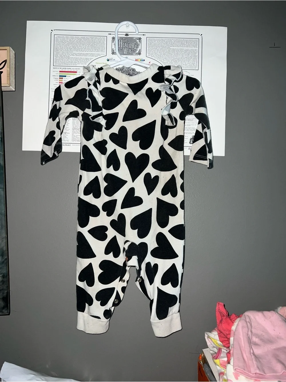 Black & White Heart-Print Baby One-Piece Bodysuit